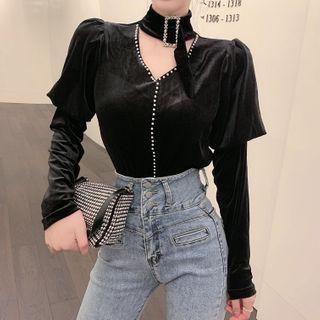 Long-sleeve Beaded Buckled Blouse