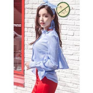 Embellished-collar Ruffled Stripe Blouse