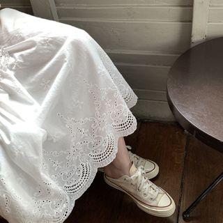 Eyelet Lace Midi A-line Skirt