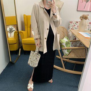 Patch-pocket Long Linen Jacket