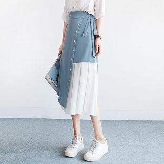 Two-tone A-line Midi Wrap Skirt
