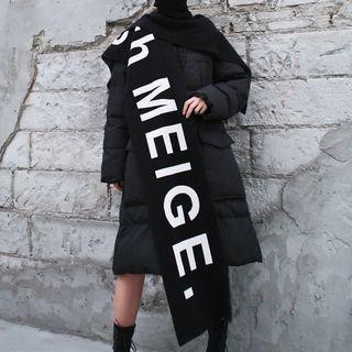 Lettering Turtleneck Shawl Black - One Size