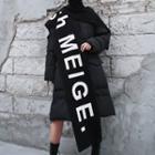 Lettering Turtleneck Shawl Black - One Size