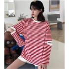 Striped Cut-out Long-sleeve T-shirt