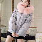 Furry-trim Lettering Hooded Padded Jacket