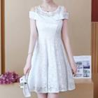 Short-sleeve Cold Shoulder A-line Mini Lace Dress