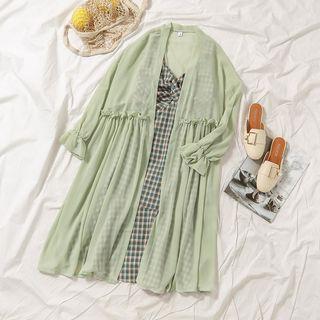 Plaid Strappy A-line Dress / Long Light Jacket