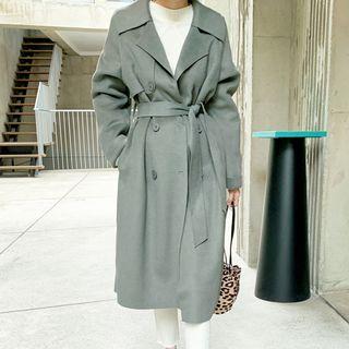 Double-breasted Flap Coat With Sash