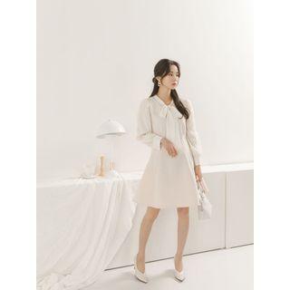 Tie-neck Fringed-sleeve A-line Dress