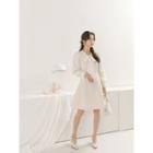 Tie-neck Fringed-sleeve A-line Dress