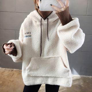 Mock Two-piece Lettering Fleece Hoodie