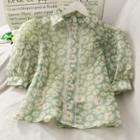Lace-trim Daisy-print Crop Shirt