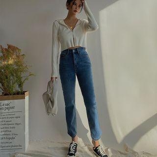 Brushed High-waist Straight-cut Jeans
