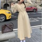 Mock-neck Long-sleeve T-shirt / Long-sleeve Quilted A-line Dress