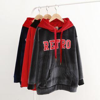 Color-block Lettering Loose-fit Hooded Long Sweatshirt