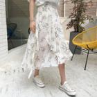 Floral Print Chiffon Wrap Skirt Cream - One Size