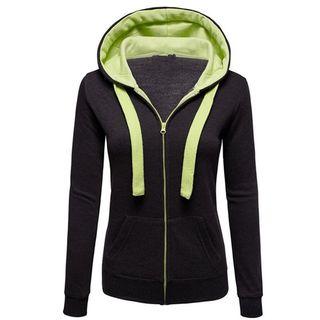 Color Block Hooded Zip Top