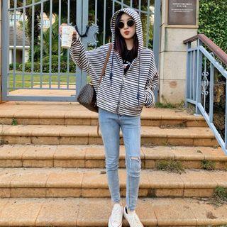 Knit Striped Zipped Hoodie
