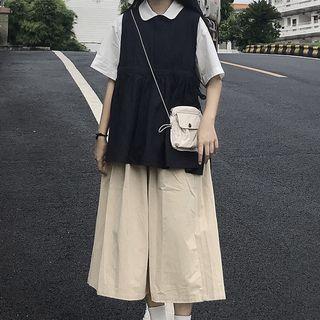 Plain Shirt / Short-sleeve Shirt / Drawstring Vest / Midi A-line Skirt