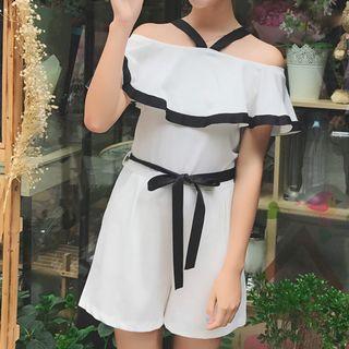 Contrast Trim Off-shoulder Playsuit