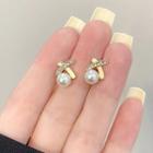 Cross Rhinestone Faux Pearl Alloy Earring 1 Pair - Silver Pin - Gold - One Size