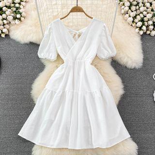 Short Sleeve Bow Back A-line Dress