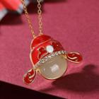 925 Sterling Silver Gemstone Chinese Opera Pendant Necklace Pendant & Chain - Red - One Size
