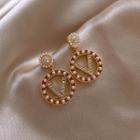 Faux Pearl Rhinestone Disc Drop Earring 1 Pair - White & Gold - One Size