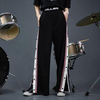 Contrast Trim Button-side Wide-leg Pants