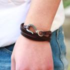 Alloy Hook Genuine Leather Layered Bracelet