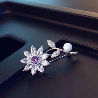 Faux Pearl Rhinestone Flower Brooch As Shown In Figure - One Size