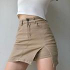 High Waist Split A-line Denim Skirt