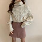 Turtleneck Cropped Sweater White - One Size