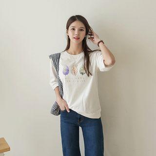Elbow-sleeve Printed Sweatshirt
