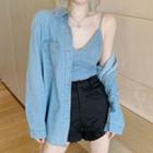 Set: Denim Shirt + Cropped Camisole Top + Shorts