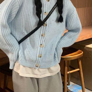 Mock-neck Cropped Cardigan Light Blue - One Size