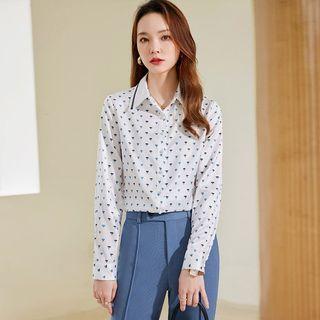 Long-sleeve Dotted Blouse / Straight Leg Dress Pants / Set