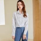 Long-sleeve Dotted Blouse / Straight Leg Dress Pants / Set