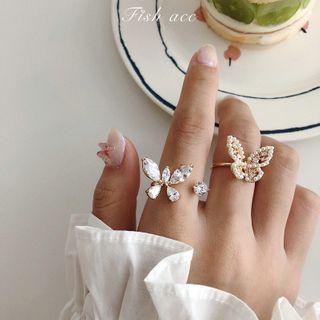 Rhinestone / Faux Pearl Butterfly Open Ring J1050 - As Shown In Figure - One Size
