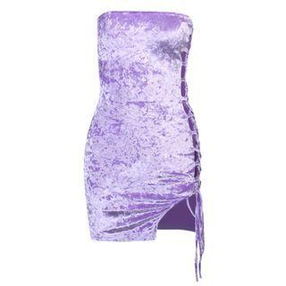 Strapless Drawstring Velvet Mini Dress