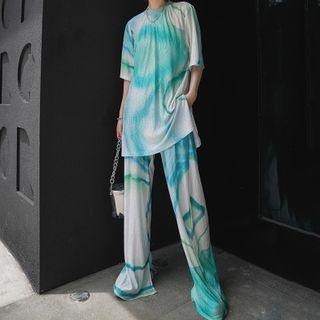 Short-sleeve Tie-dye T-shirt / Tie-dye Shift Wide-leg Pants