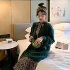 Set: Tie-neck Floral Print Long-sleeve Chiffon Dress + Long Sweater