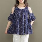 Floral Print Cutout Shoulder Short-sleeve Top