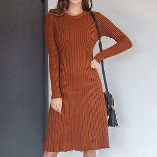 Ribbed A-line Knit Dress Chocolate - One Size