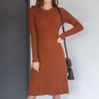 Ribbed A-line Knit Dress Chocolate - One Size