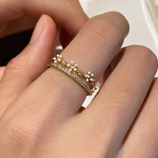 Cz Flower Layered Ring Gold - One Size