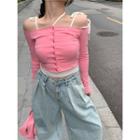 Plain Camisole / Off-shoulder Plain Cardigan