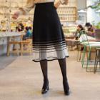 Sheer-trim Ribbed Knit Long Skirt