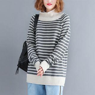 Striped Mock-neck Sweater Dark Gray - One Size