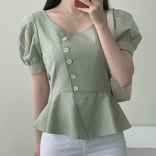 Puff-sleeve Asymmetrical Peplum Top